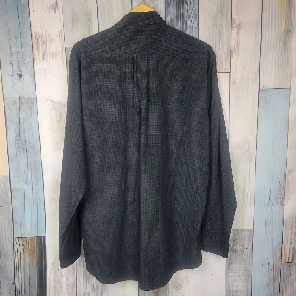 Perry Ellis Black Small Check Long Sleeve Button Down Shirt Size 16 34/35